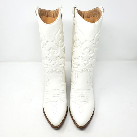 Chariot & Co Boots Western Mid-Calf Stacked Heel Cowboy Boots White Size 7 - Picture 2 of 10